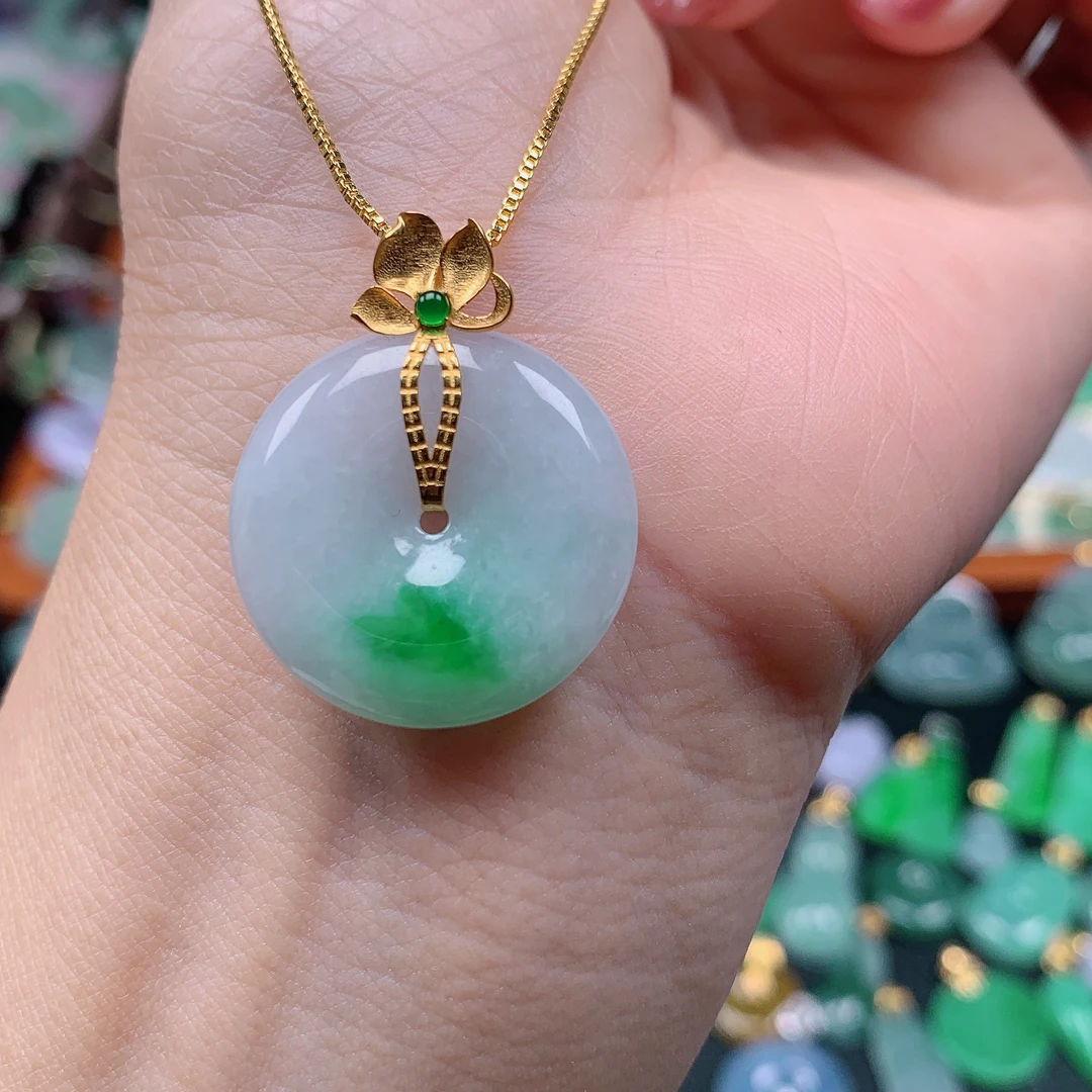 缅甸天然A货翡翠，飘绿平安扣，编号13/1215尺23-4.8