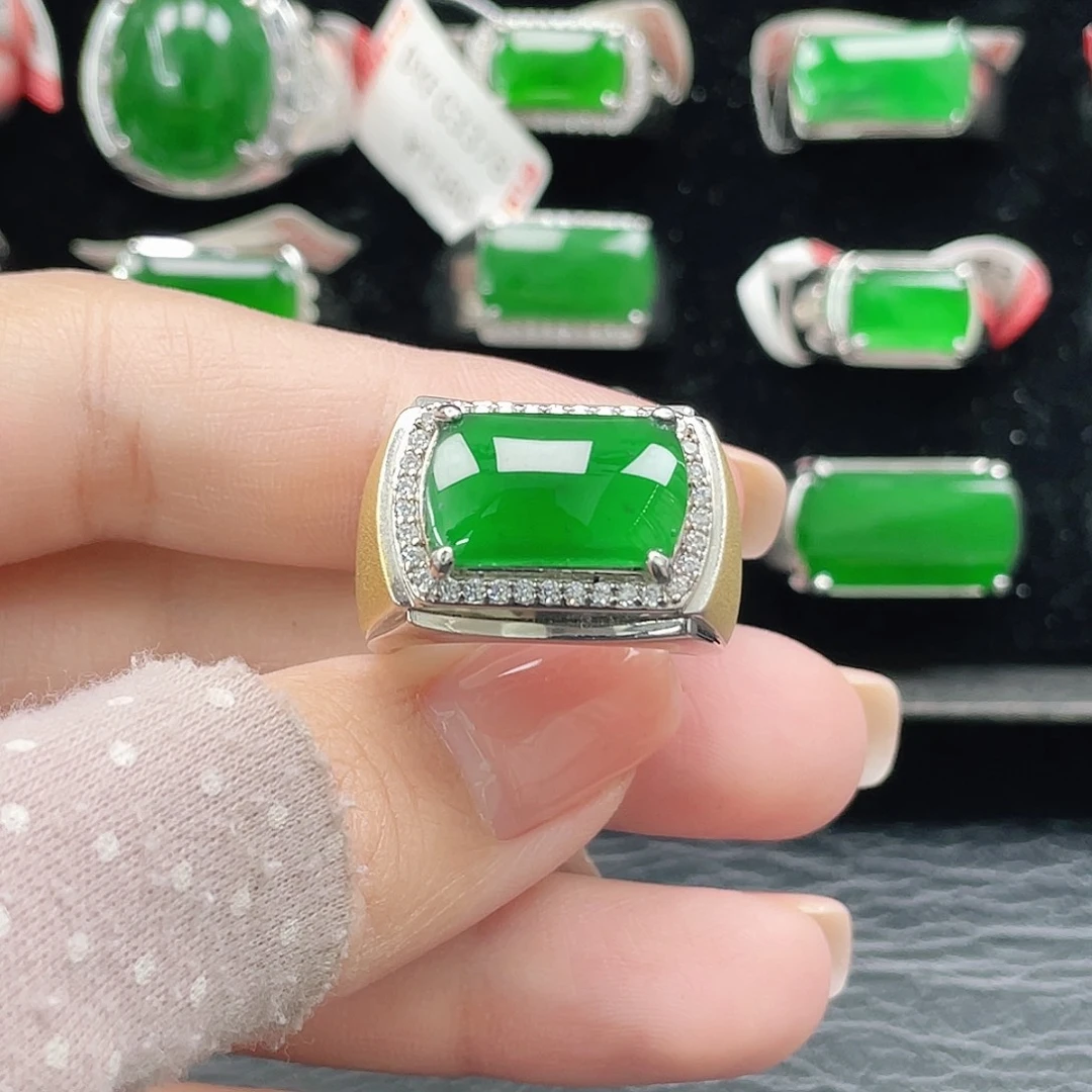 翡翠银S925镶嵌戒指天然A货翡翠没运费险2256