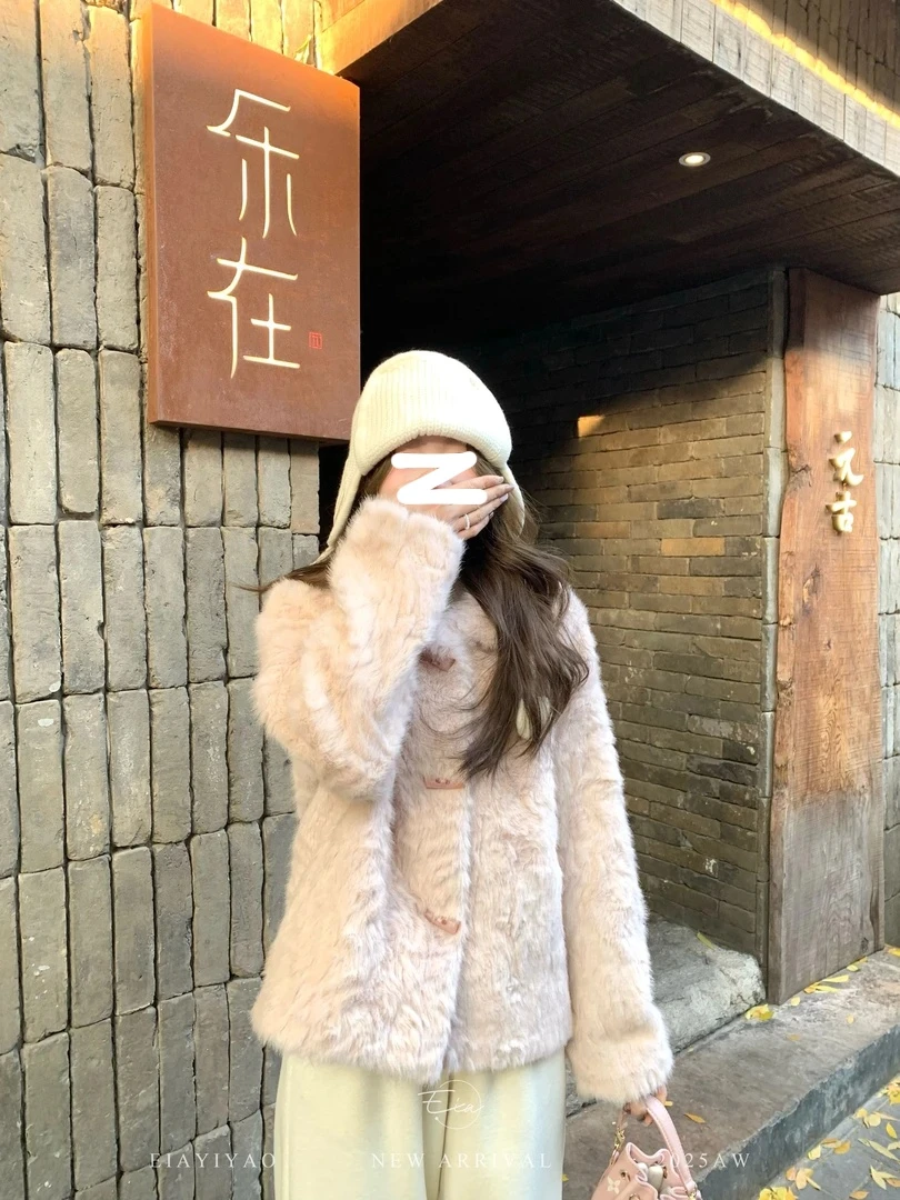 【元气桃桃】冬季俏皮保暖仿花狐毛毛外套气质韩系环保皮草