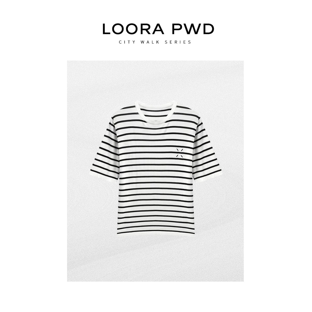 LOORAPWD/罗拉密码【桑蚕丝+天 丝】黑白条纹针织上衣25CJBA0090N