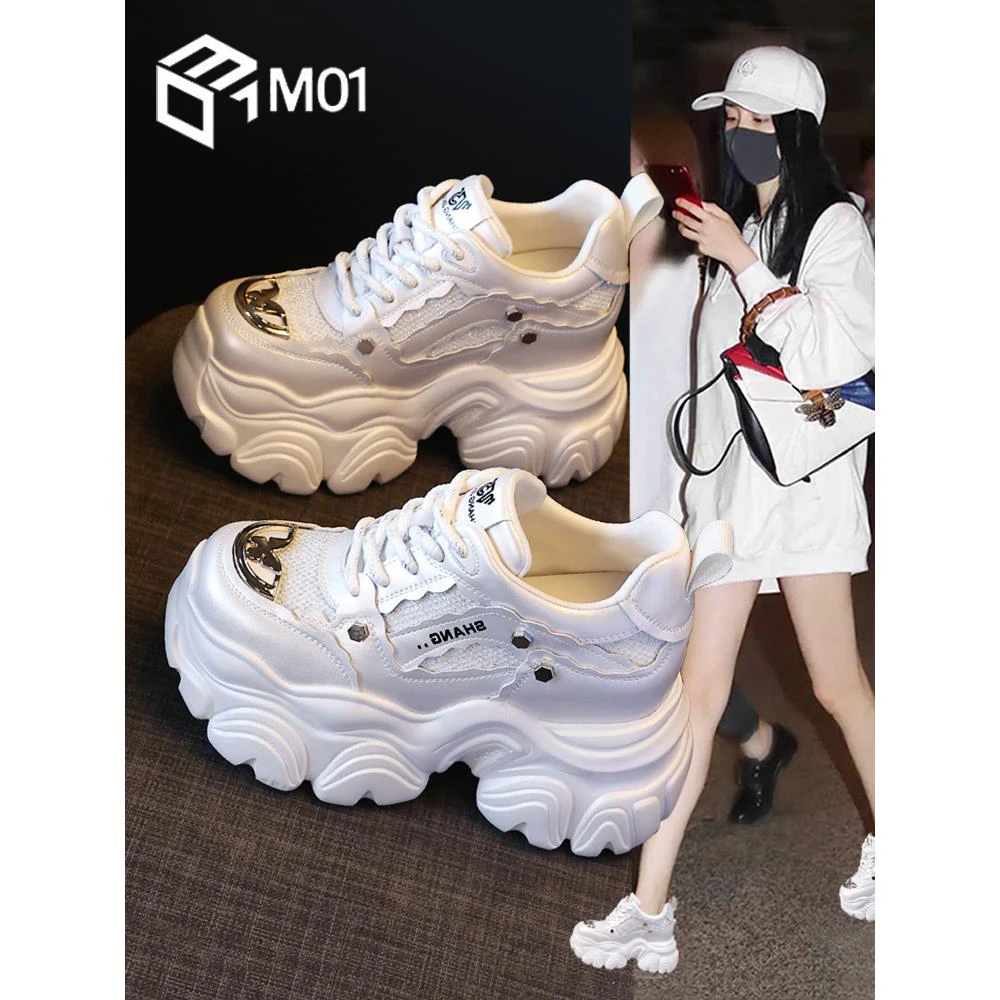 M01内增高老爹鞋女鞋春季2025小个子10cm厚底松糕爆款透气休闲鞋
