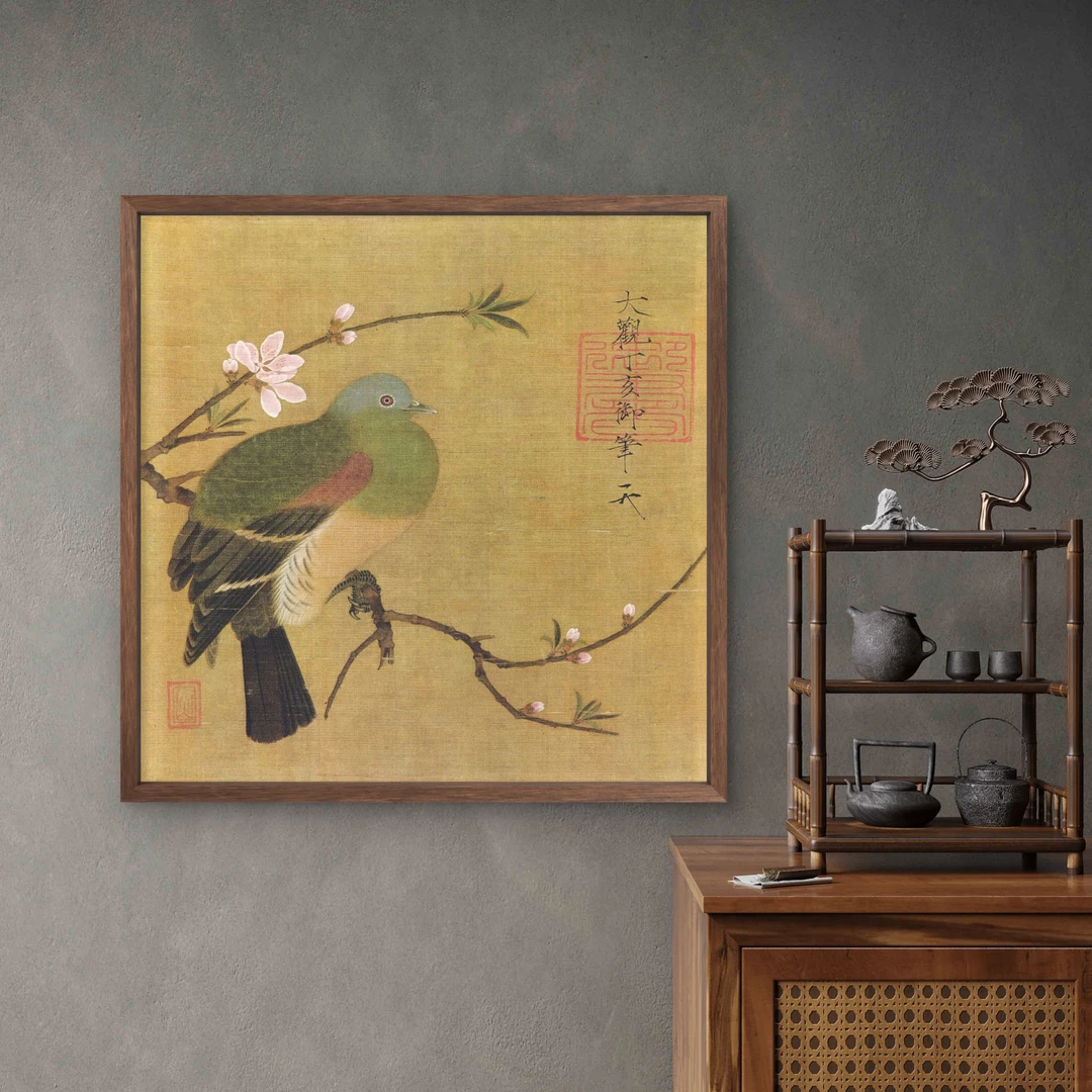 547-50*50花鸟中式装饰画木框玄关书房茶室客厅挂画