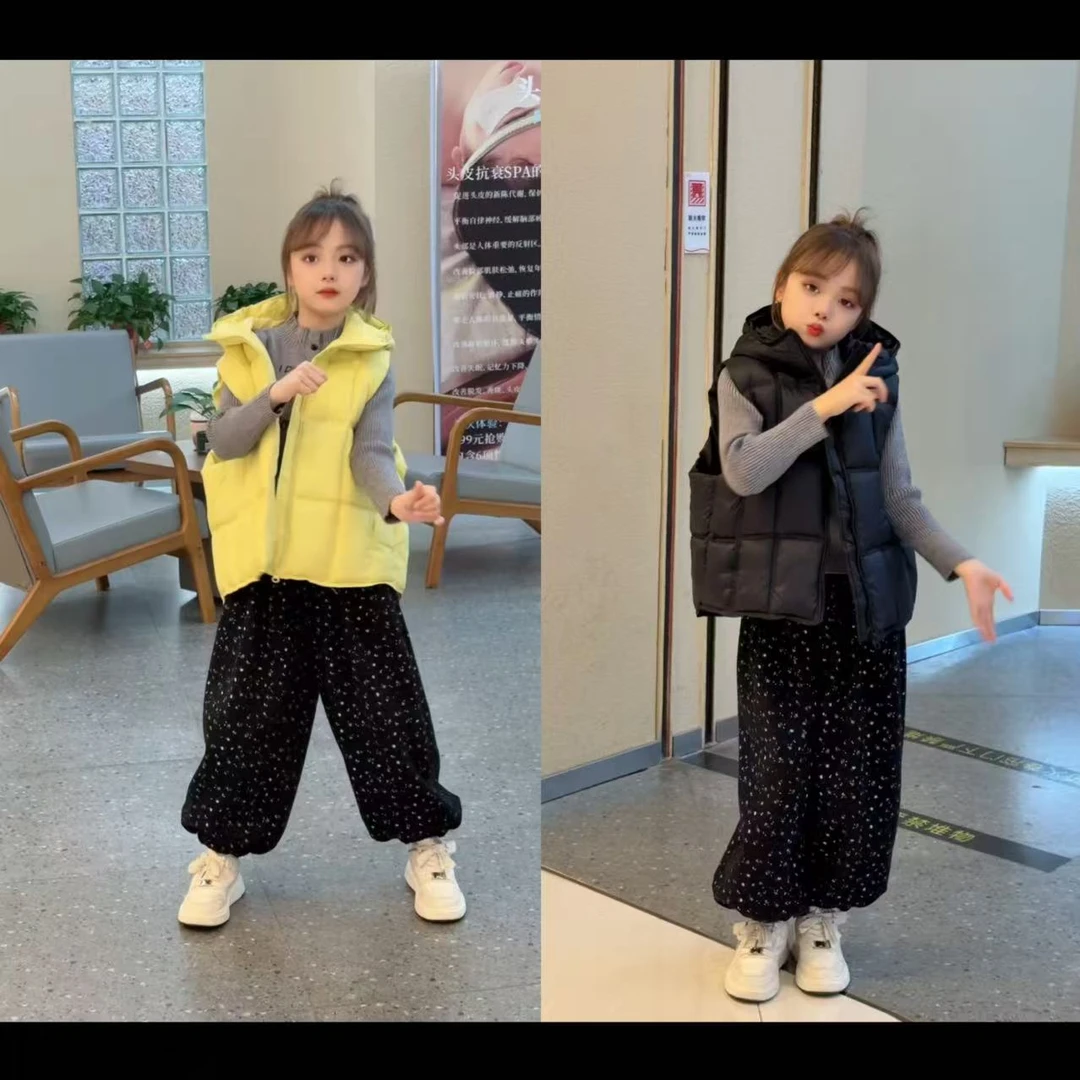 2025新款女童洋气棉马甲毛衣三件套韩版中大童小女孩冬装套装休闲