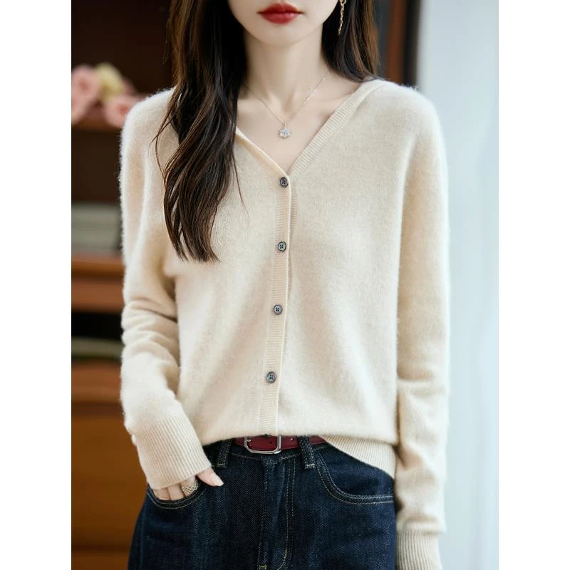 秋季上新100%纯羊毛一线成衣女士连帽开衫NJR083