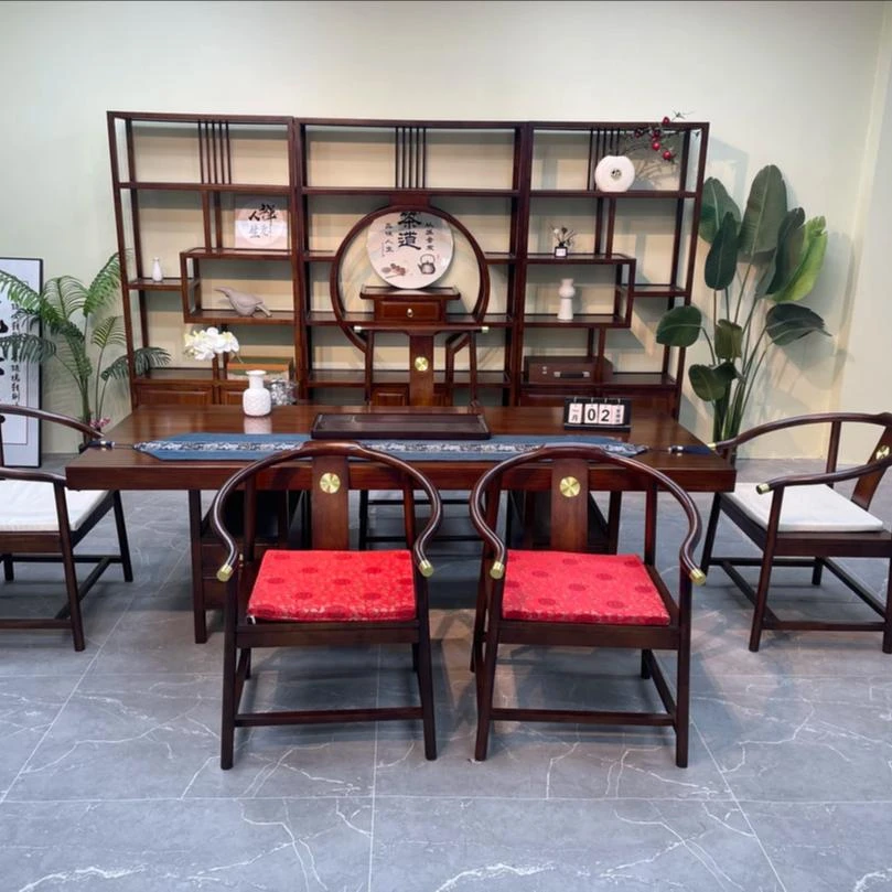 新中式乌金木实木大板茶桌椅组合家用办公干泡台茶台客厅简约茶艺