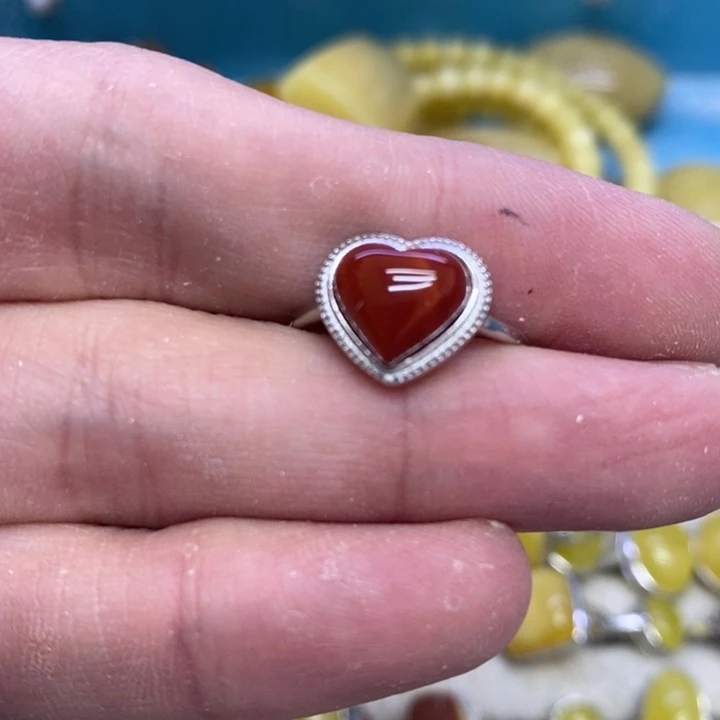 南红玛瑙戒指银S925镶嵌戒指