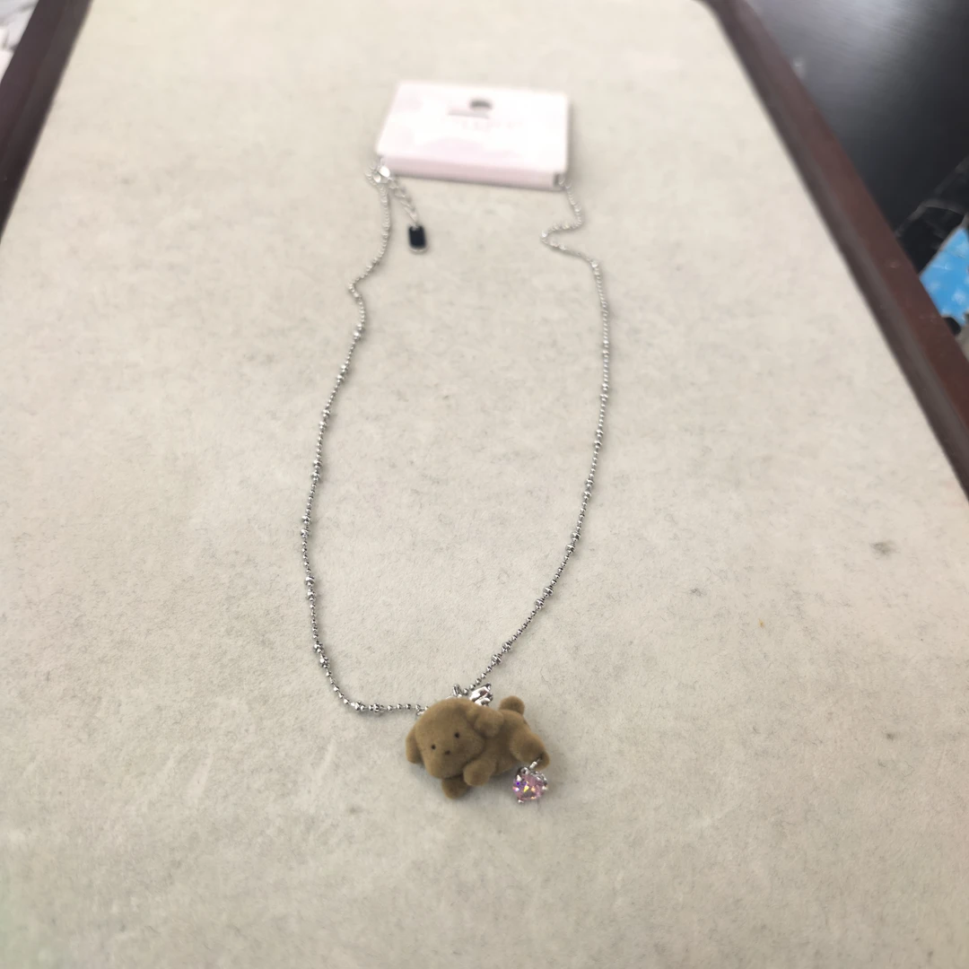 铜合金锆石项链 D121咖色狗狗爱心闪闪项链