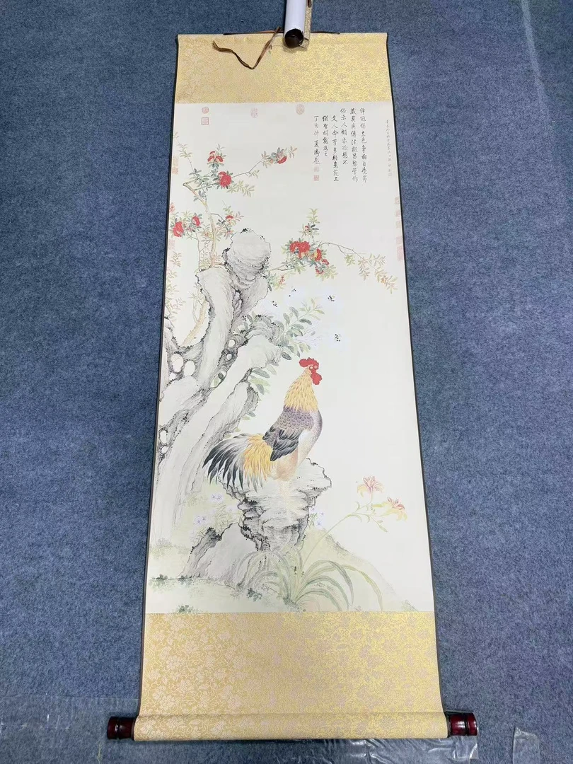 【榴下雄鸡】 宽45高140 国画