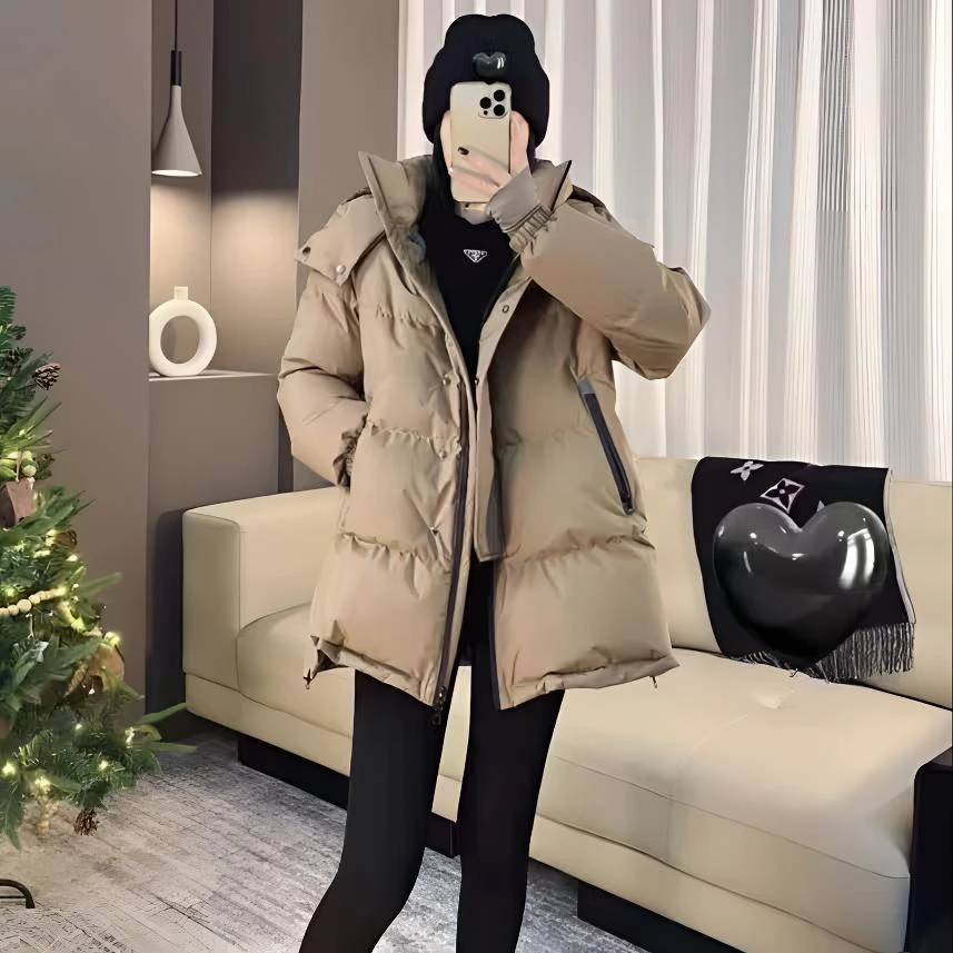 【张老板】90白鹅绒连帽宽松韩版（男女情侣款）中长款羽绒服68F31