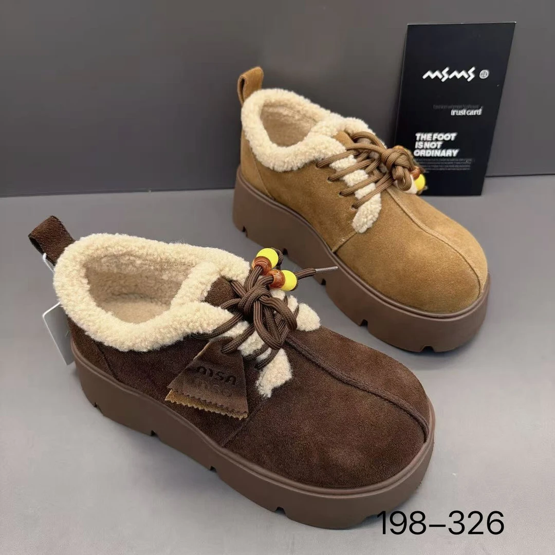 玛莎玛索冬季新款加绒休闲鞋198-326时尚百搭休闲方跟圆头二棉