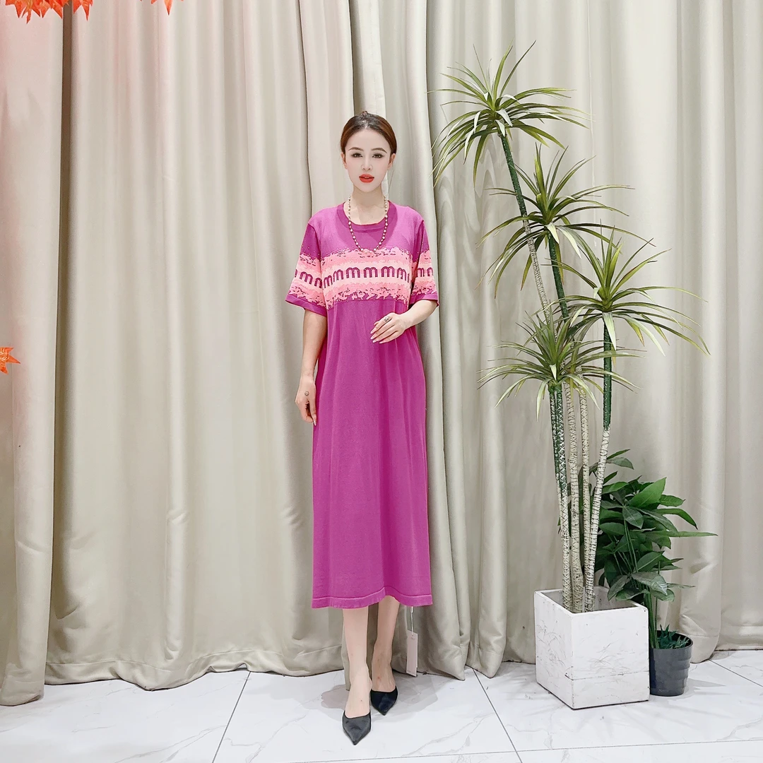 9499玫紫色连衣裙优雅时尚轻奢气质休闲大码薄款宽松复古
