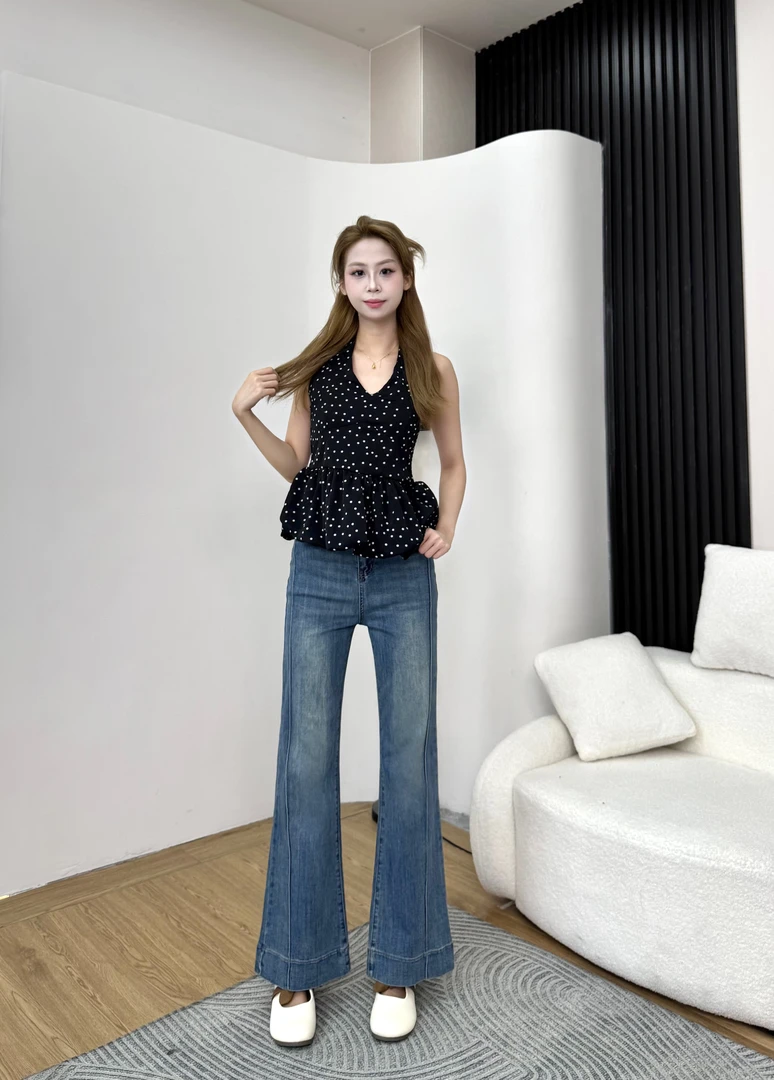 夏季高腰阔腿微喇牛仔裤女2025新款宽松显瘦弹力裤子百搭小个子