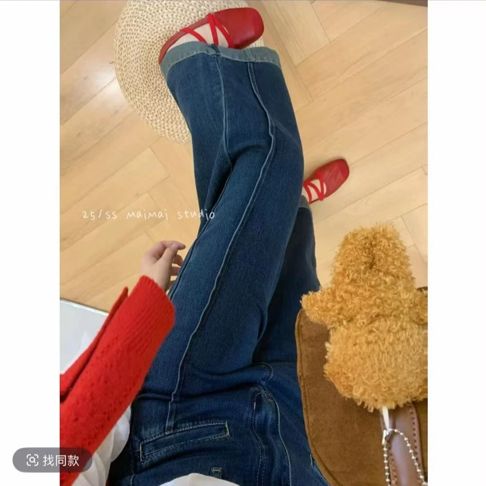 梨型天菜裤~秋季丹宁风弹力显瘦高腰宽松小个子女款牛仔裤