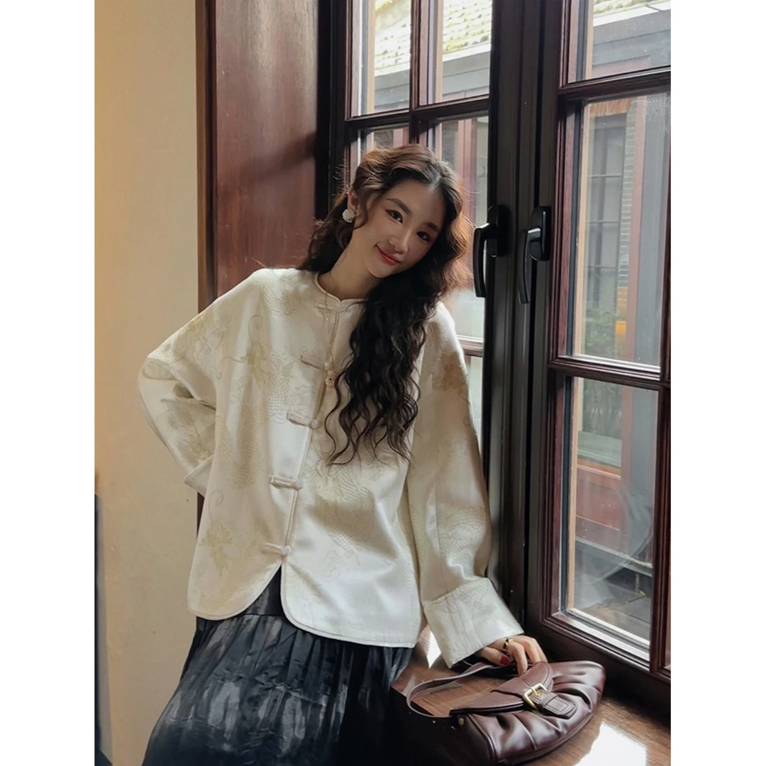 【云C专属】三吉黑花 新中式上衣轻国风女装衬衫2023新款秋冬今年流