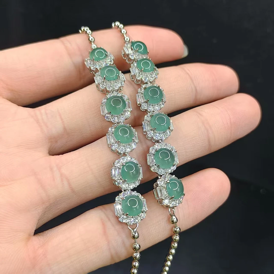 【龙龙严选】翡翠蛋面手链W10【多样性发其一】约5mm