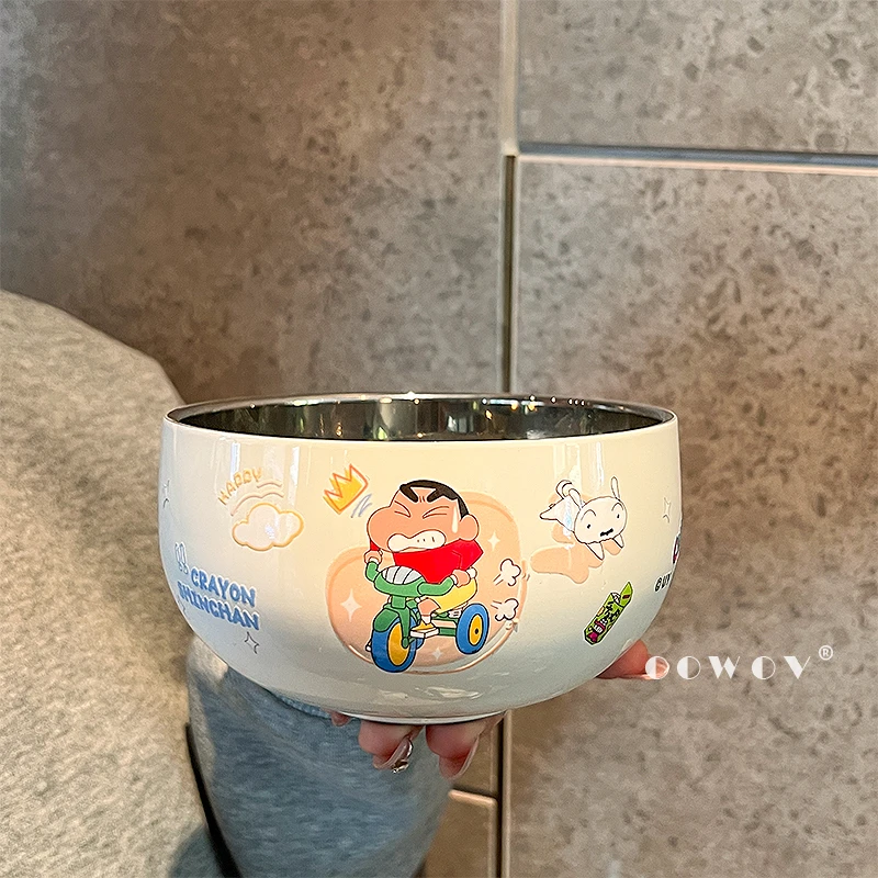 蜡笔小新不锈钢饭碗双层耐摔泡面碗高颜值餐具儿童学生碗生日礼物