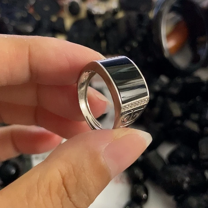 翡翠银S925镶嵌戒指墨翠