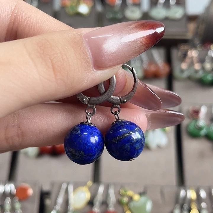 银S925镶嵌青金石耳饰12左右耳扣