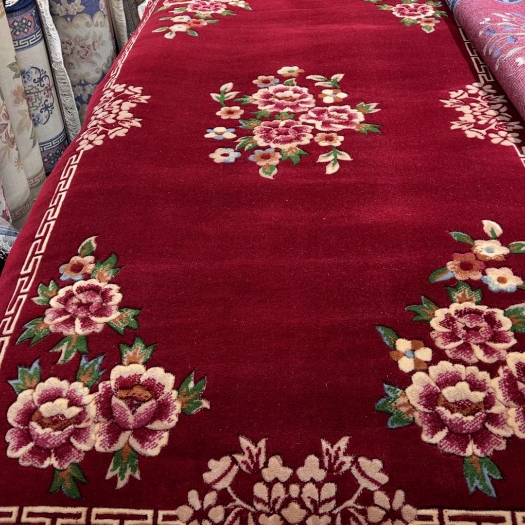 羊毛1×2米纯羊毛特价红色牡丹