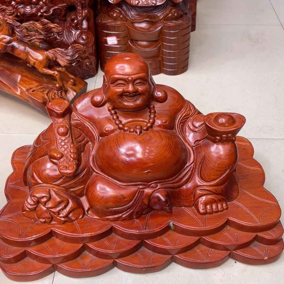 金***瑞木实木雕刻坐佛摆件长50宽27高29