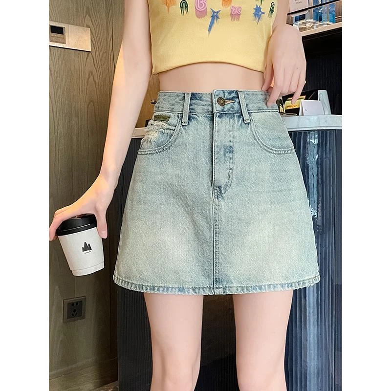 美式复古牛仔短裙2025夏季新款高腰显瘦防走光a字包臀半身裙女装