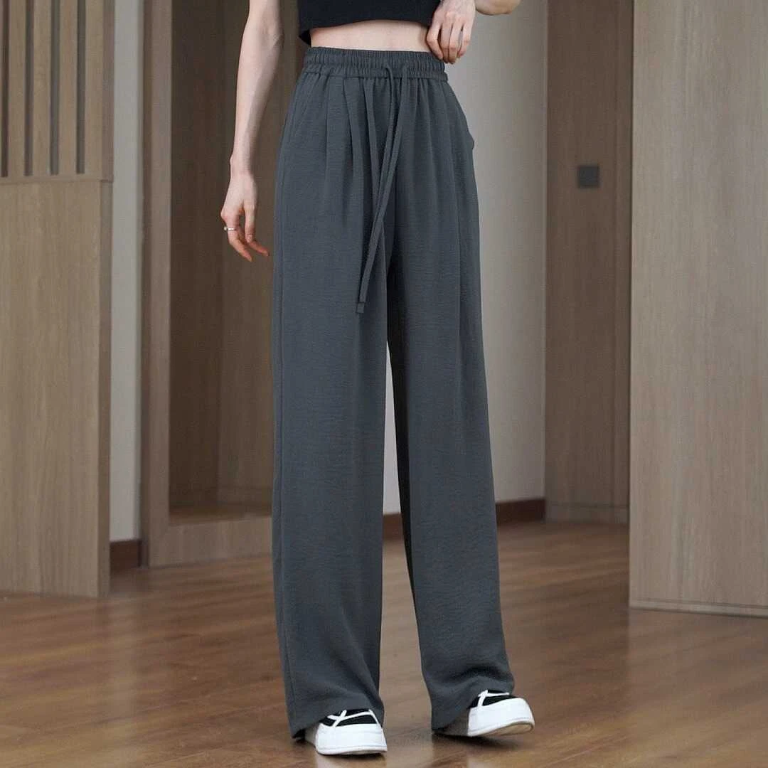 伊度灰色冰丝阔腿裤女夏季薄款高腰垂感直筒休闲运动裤凉凉冰丝裤