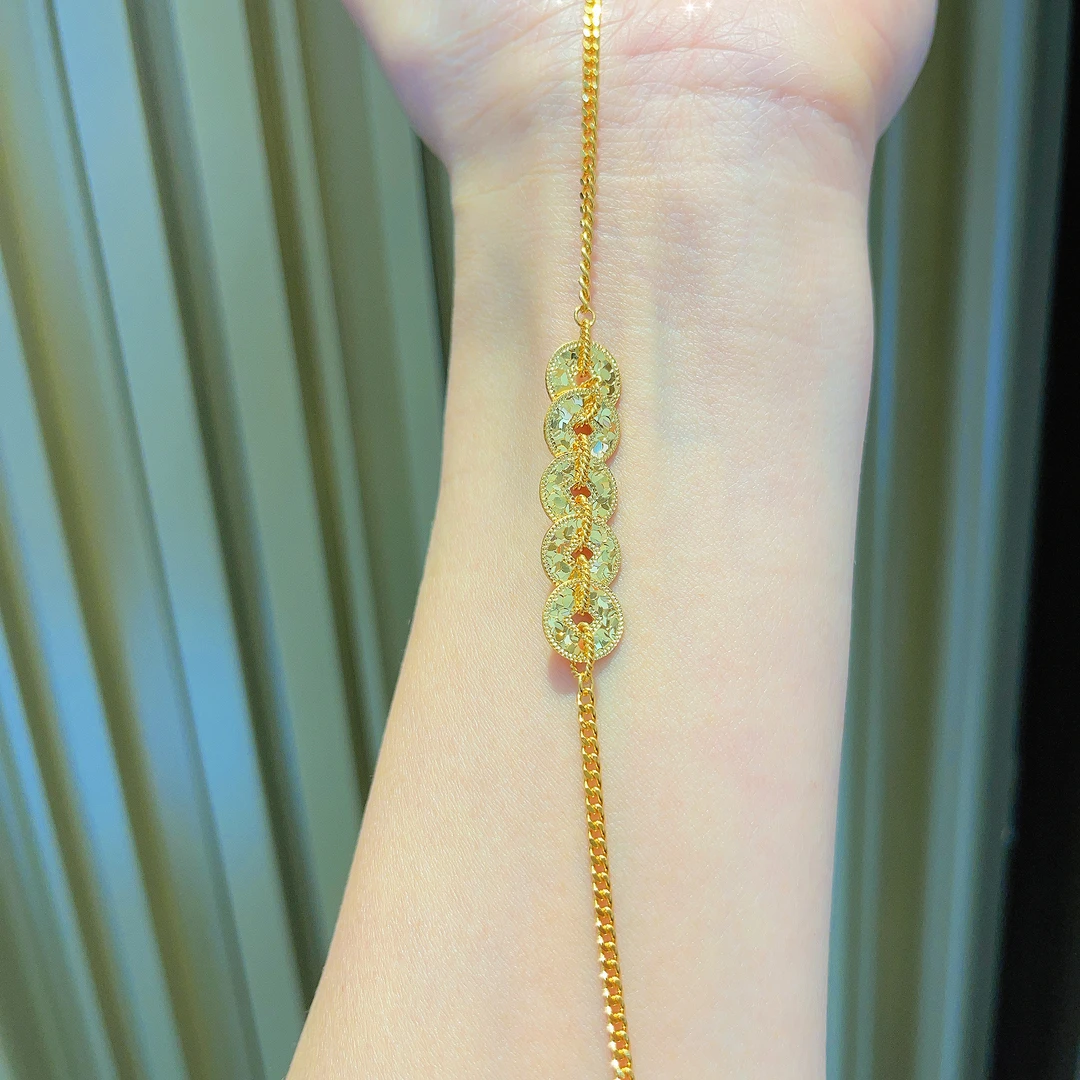 足金999碎冰冰五帝铜钱手链5G黄金手链精致百搭黄金手链B087