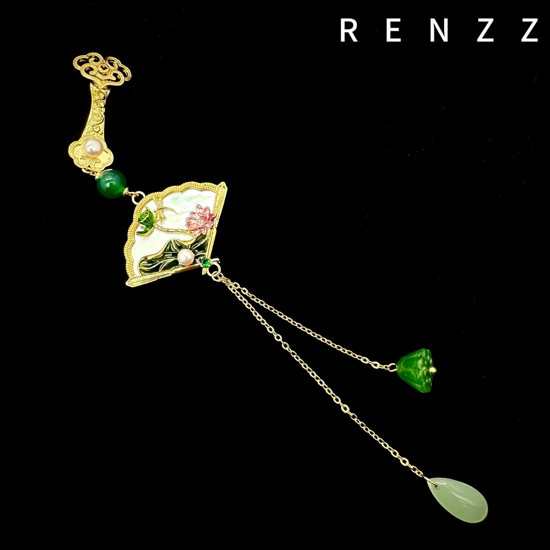 1238法★【旗袍压襟】宫廷风如意扇子流苏胸针