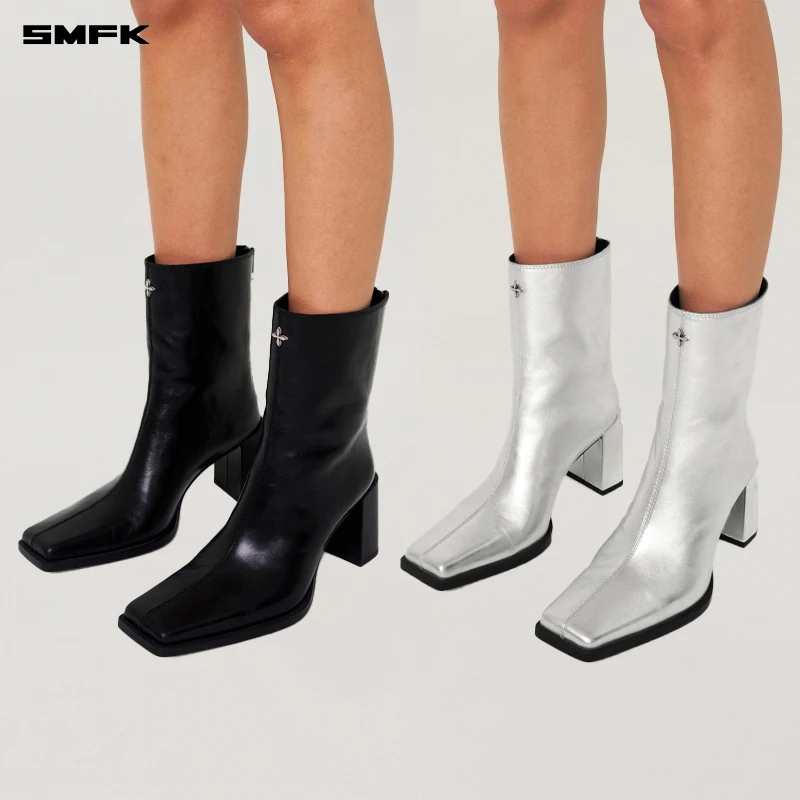 SMFK舞台皮质高跟靴 SH007B 方头粗跟时尚高筒时装靴