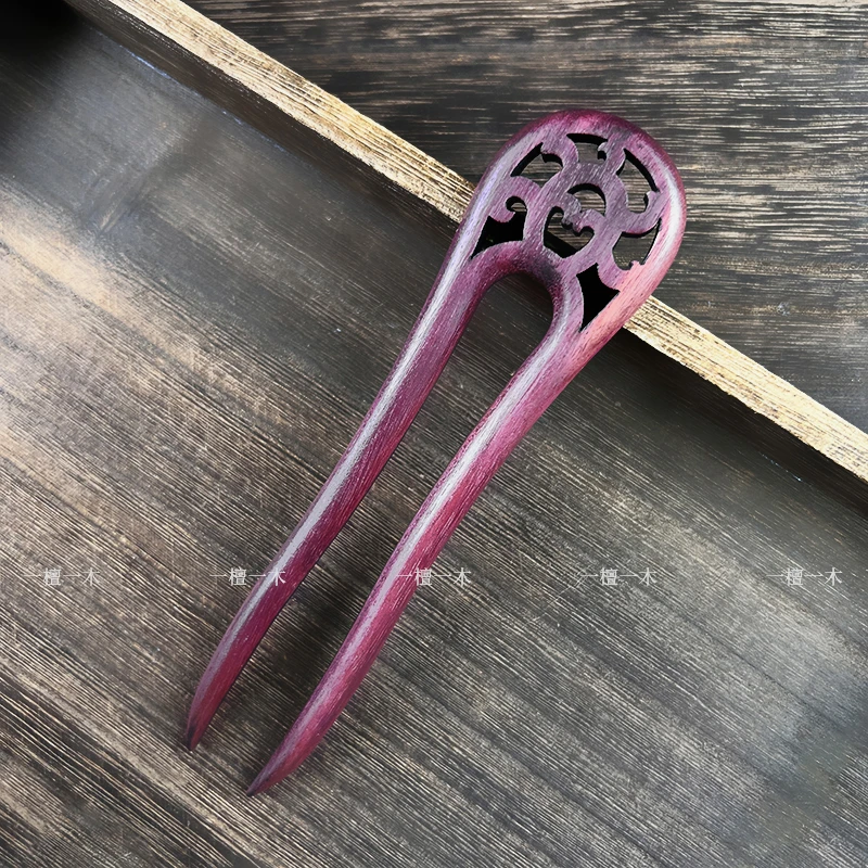 唐草丨紫心木发钗新中式国风复古高级感百搭发饰后脑勺盘发神器