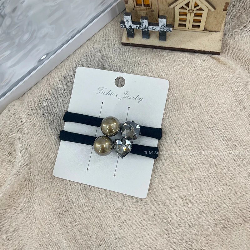 纯欲风高端圆珠水钻黑色发绳轻奢简约扎头发皮筋丸子头发饰头绳