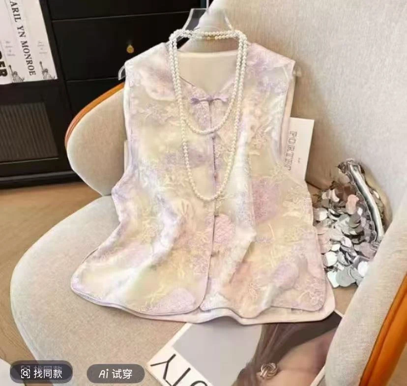 （蝶恋花）新中式马夹中国风提花绣花百搭立领夏天宽松气质中国风