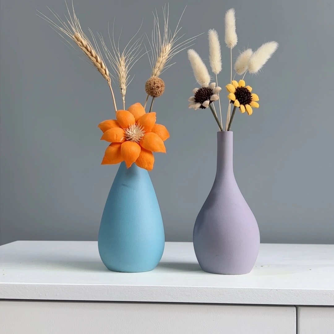 摆件陶瓷小花瓶摆件含花总高约20-30cm