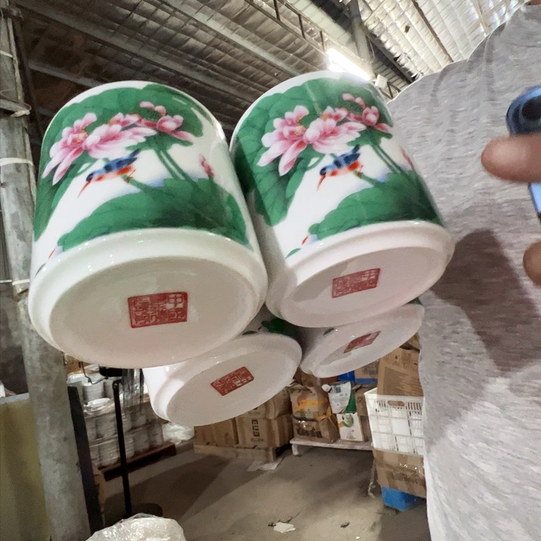 瓷片景德镇陶瓷荷花大水杯4只