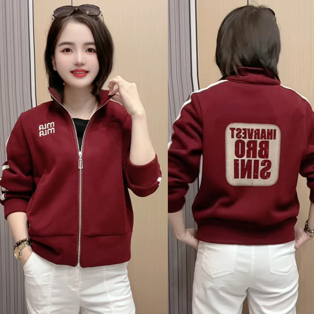 李米米 秋冬款时尚百搭加绒加厚保暖背后烫钻外套女707