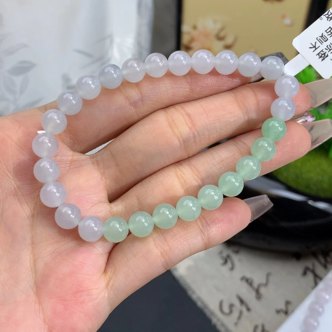 翡翠手链未镶嵌卡6.7冰胶双彩手串