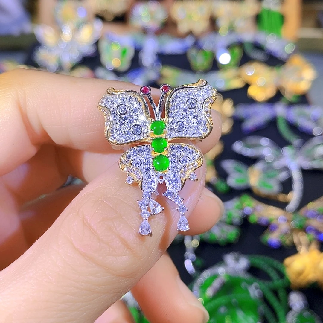 吊坠(不含链)银S925镶嵌翡翠