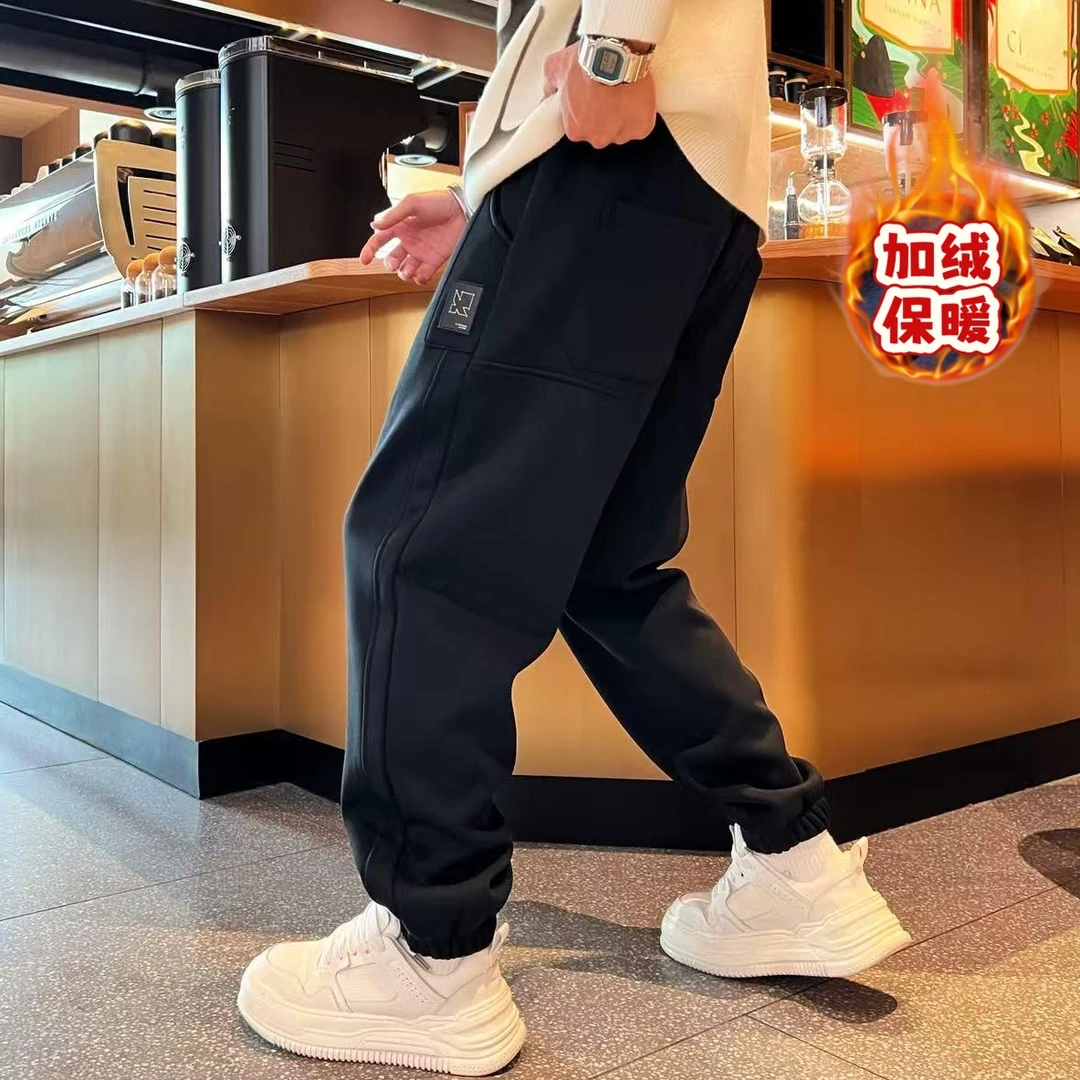 冬季时尚韩版束脚休闲裤加绒厚款百搭宽松型美式痞帅高街卫裤男