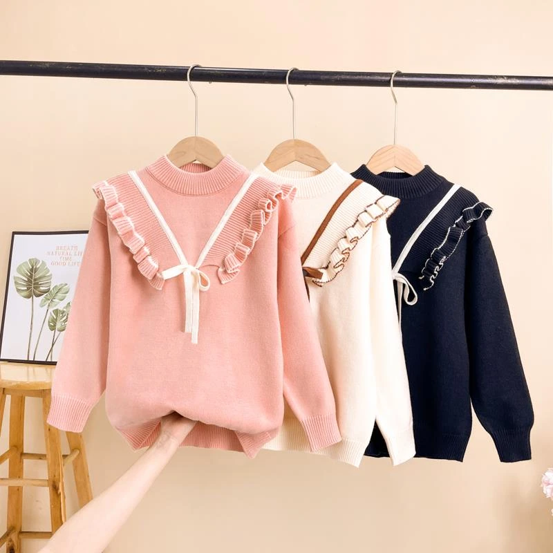 6-12岁女童针织衫女童毛衣女大童打底衫秋冬儿童加绒宝宝冬季花边