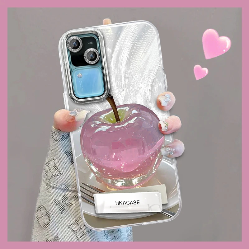 适用vivos18pro精孔羽纱晶莹粉苹果网红个性创意支架全包手机壳女