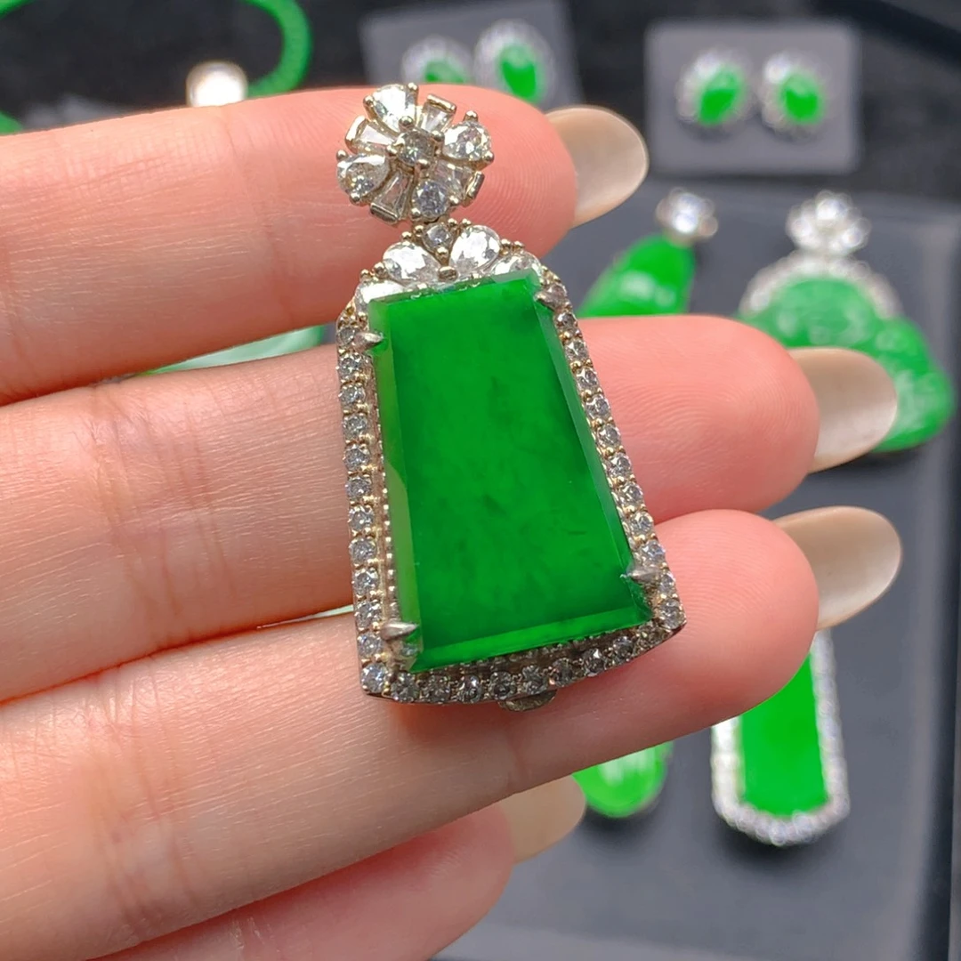 吊坠(不含链)银S925镶嵌翡翠