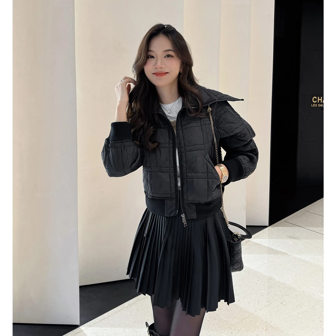 【琳媚】“外套”冬款新品通勤显瘦百搭菱格海军领棉服外套女