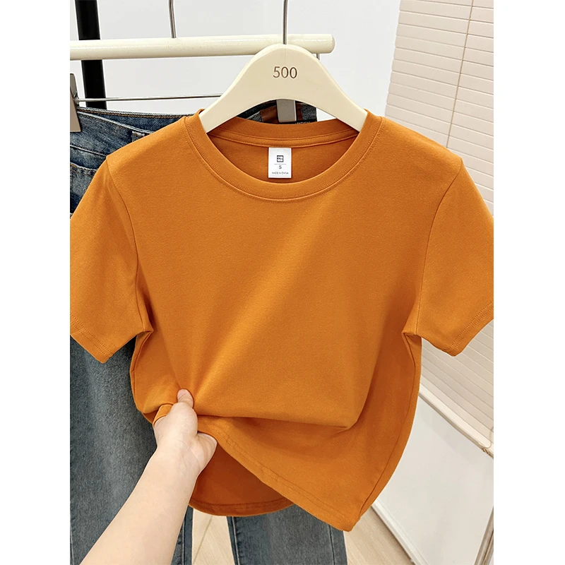 韩系正肩短袖T恤女打底衫夏季新款百搭基础款大码圆领显瘦上衣ins