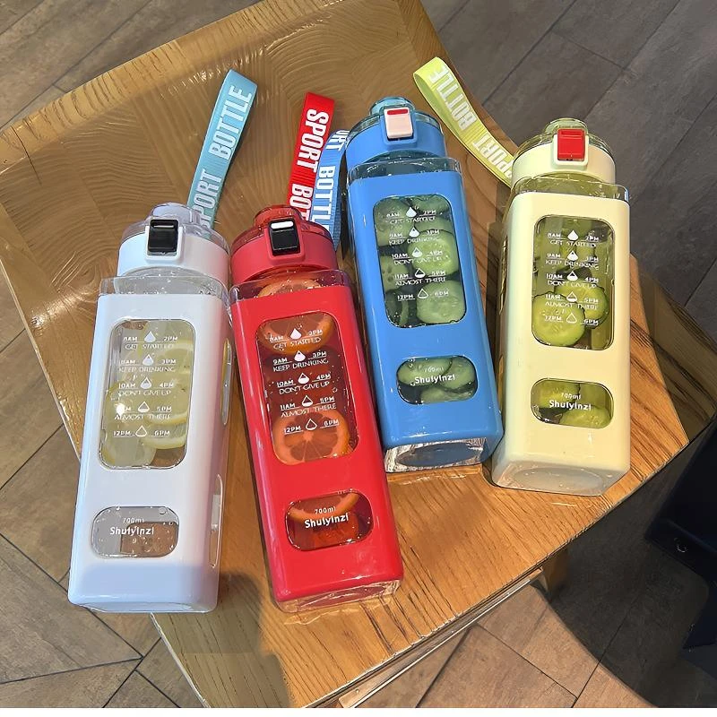 大容量水杯夏季女高颜值透明方形吸管杯子女生高颜值便携塑料杯