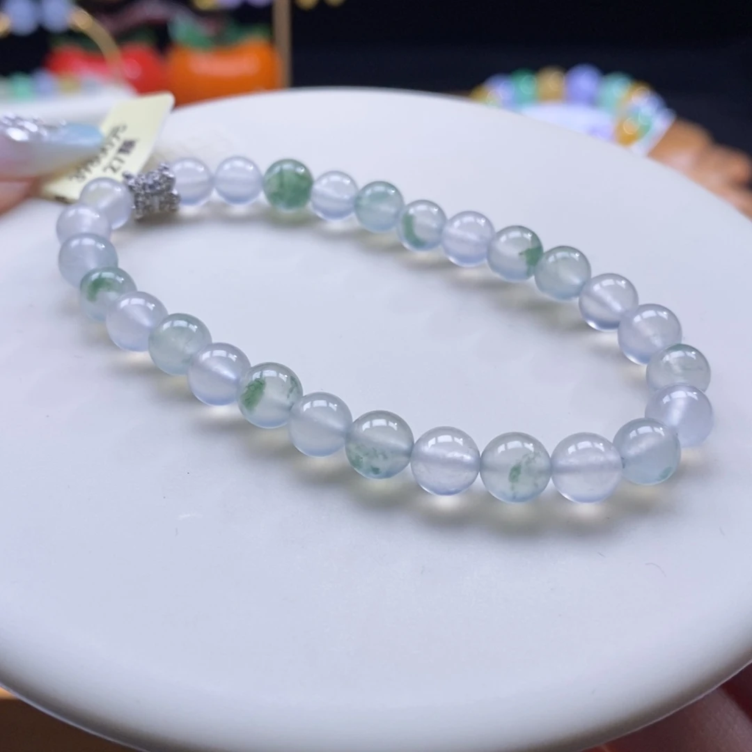 翡翠未镶嵌颈饰翡翠高冰飘花手串卡6+