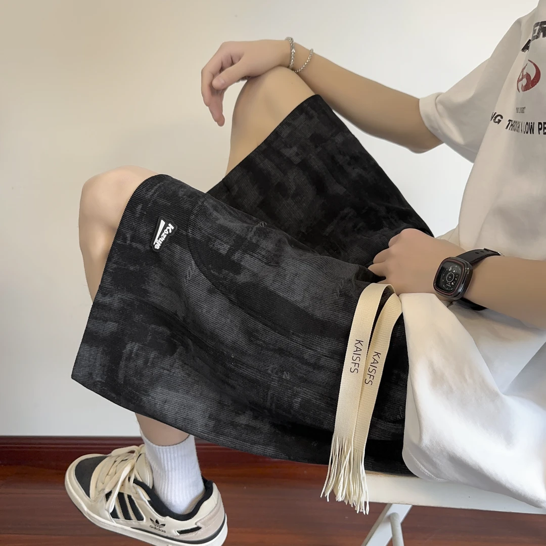 美式扎染夏季短裤男2025新款百搭休闲直筒五分裤宽松高街潮流中裤