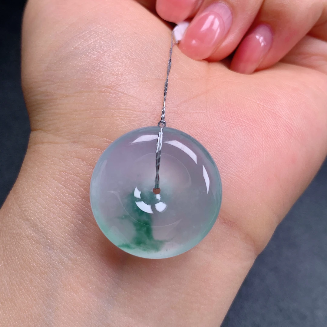 天然缅甸翡翠A货高冰飘花平安扣气质精美尺寸23.9+6