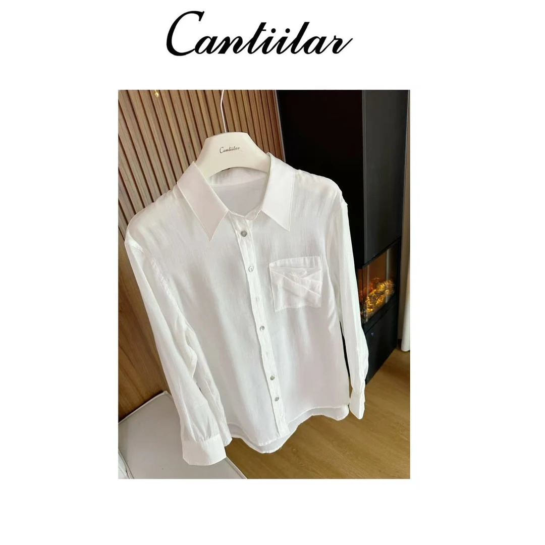 CANTIILAR 口袋花朵纯色衬衫  C12200901