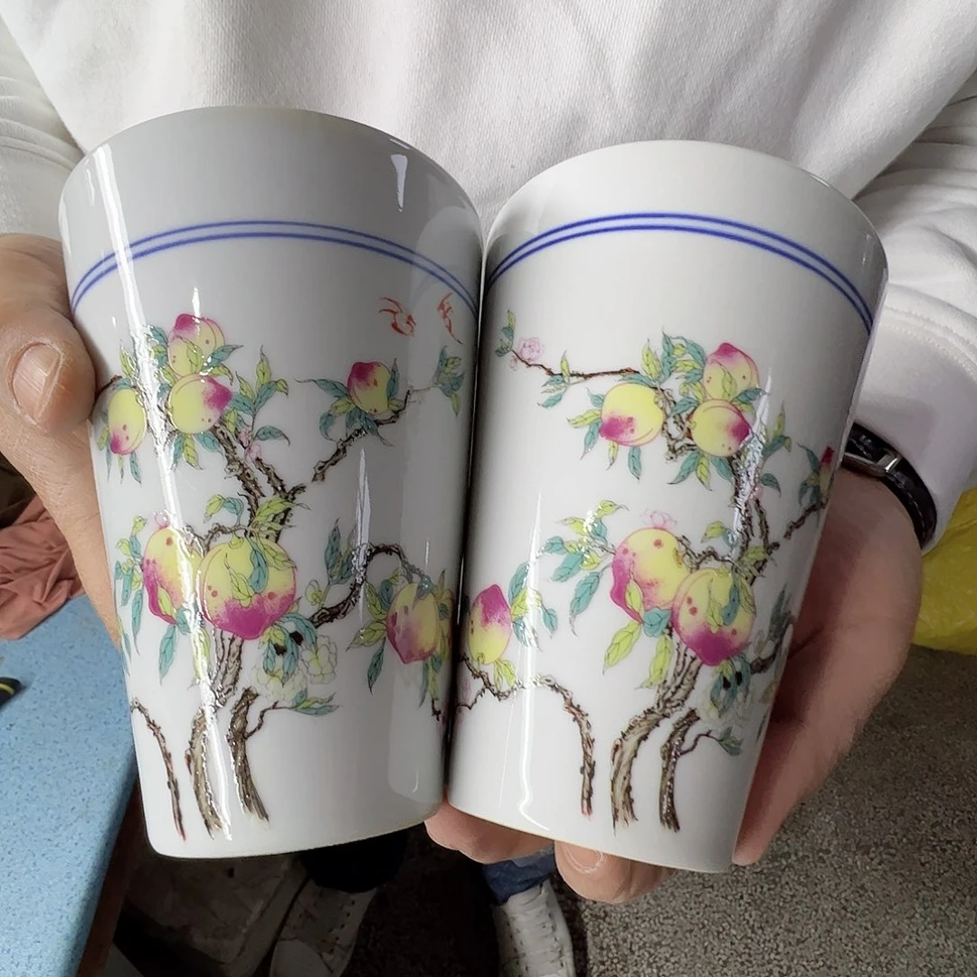 瓷景德镇高温陶瓷黄桃可乐杯2个