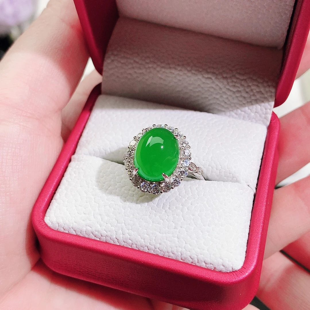 平***凡玛瑙/玉髓银S925镶嵌戒指纯天然珠宝玉石正品满钻戒指银